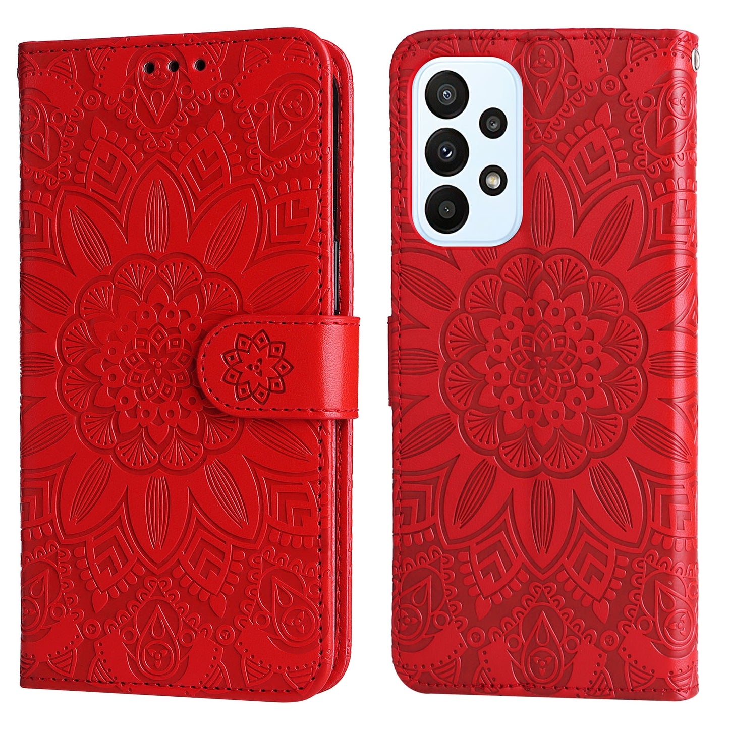 Samsung Galaxy M23 5G Sunflower Embossed Leather Wallet Phone Case with Kickstand and Card Holder