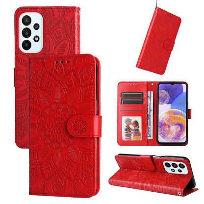 Samsung Galaxy M23 5G Sunflower Embossed Leather Wallet Phone Case with Kickstand and Card Holder