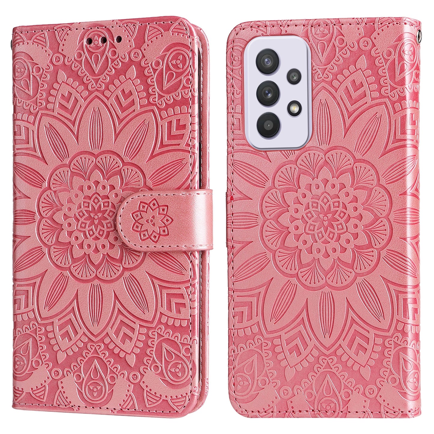 Samsung Galaxy A33 5G Sunflower Embossed Leather Wallet Phone Case with Kickstand and Card Holder