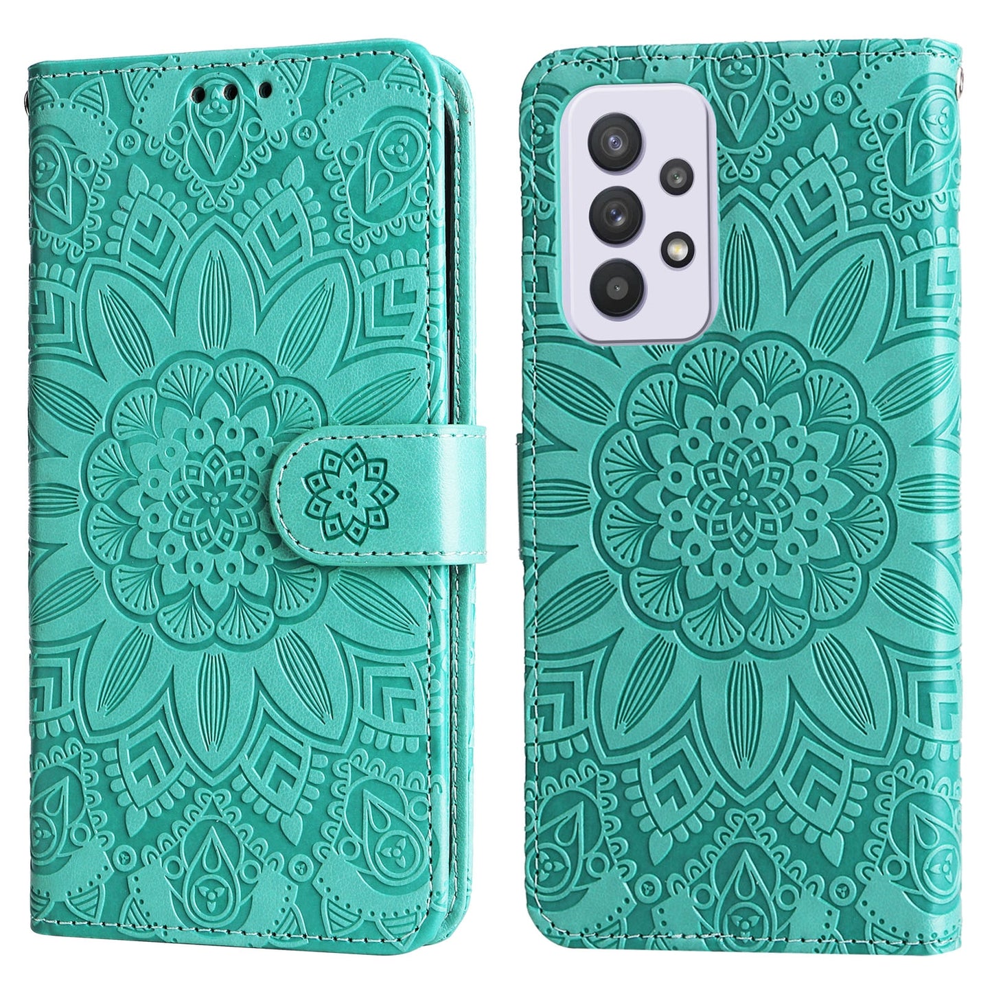 Samsung Galaxy A33 5G Sunflower Embossed Leather Wallet Phone Case with Kickstand and Card Holder