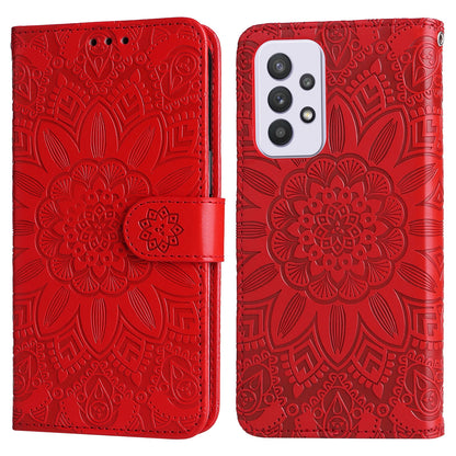 Samsung Galaxy A33 5G Sunflower Embossed Leather Wallet Phone Case with Kickstand and Card Holder