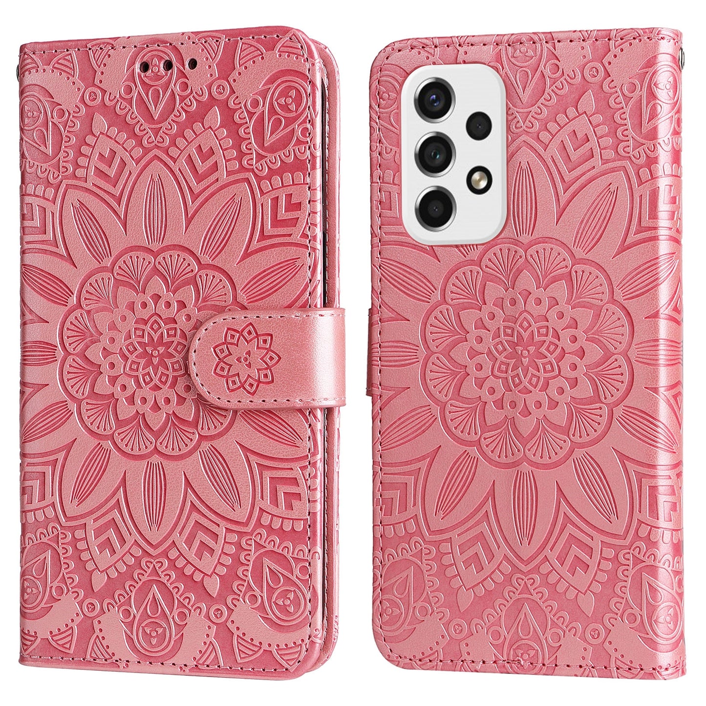 Samsung Galaxy A53 5G Sunflower Embossed Leather Wallet Phone Case with Kickstand and Card Holder