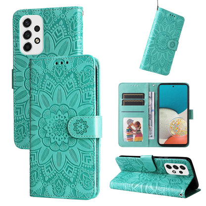 Samsung Galaxy A53 5G Sunflower Embossed Leather Wallet Phone Case with Kickstand and Card Holder