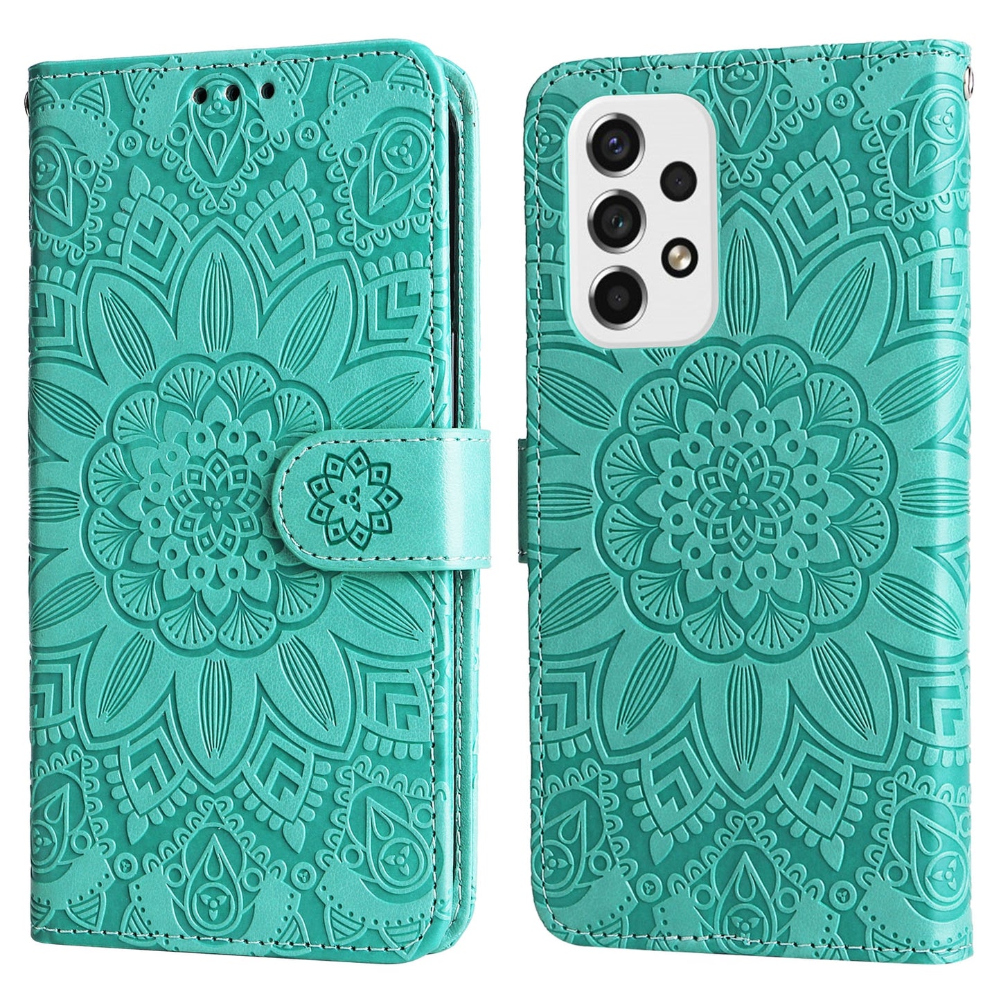 Samsung Galaxy A53 5G Sunflower Embossed Leather Wallet Phone Case with Kickstand and Card Holder