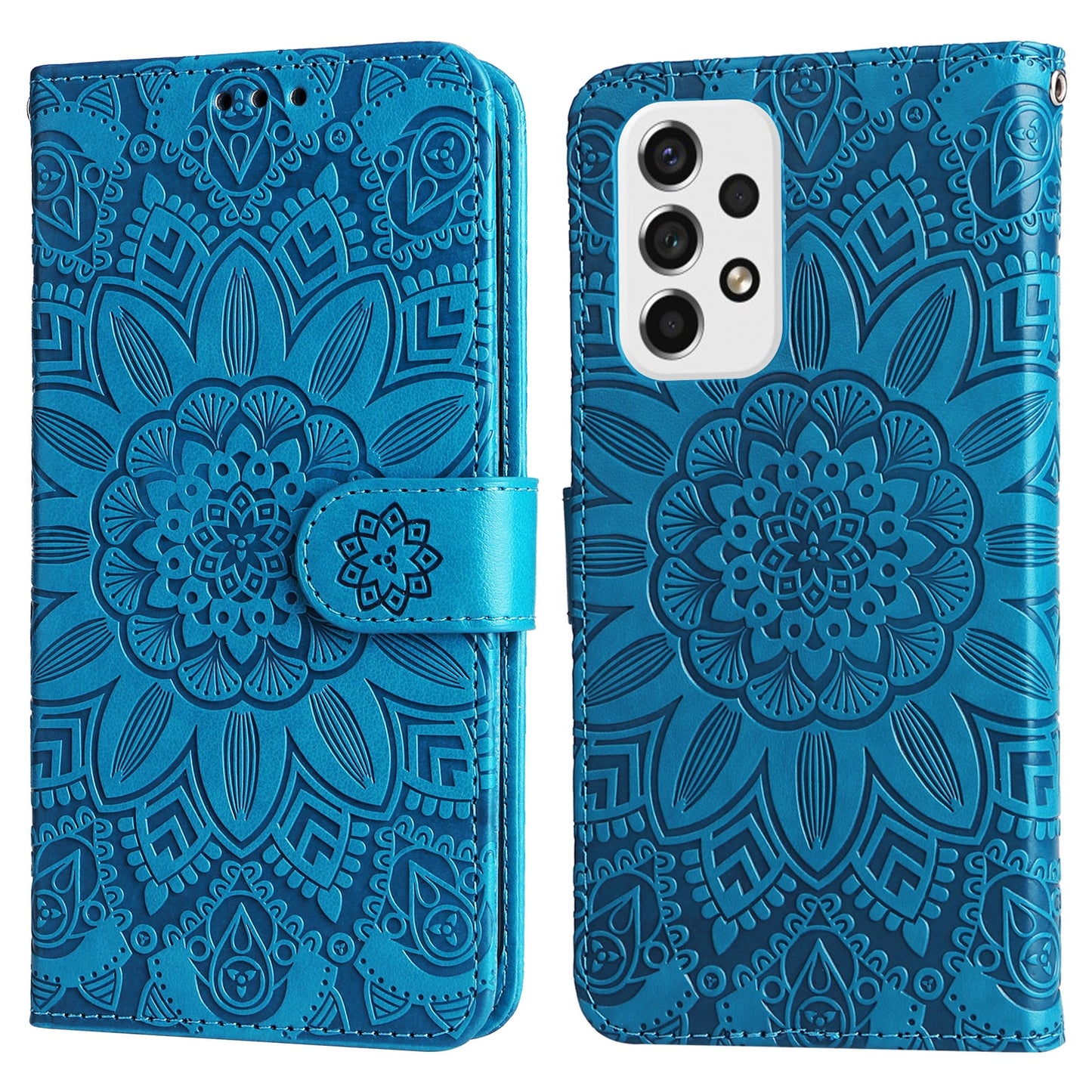 Samsung Galaxy A53 5G Sunflower Embossed Leather Wallet Phone Case with Kickstand and Card Holder