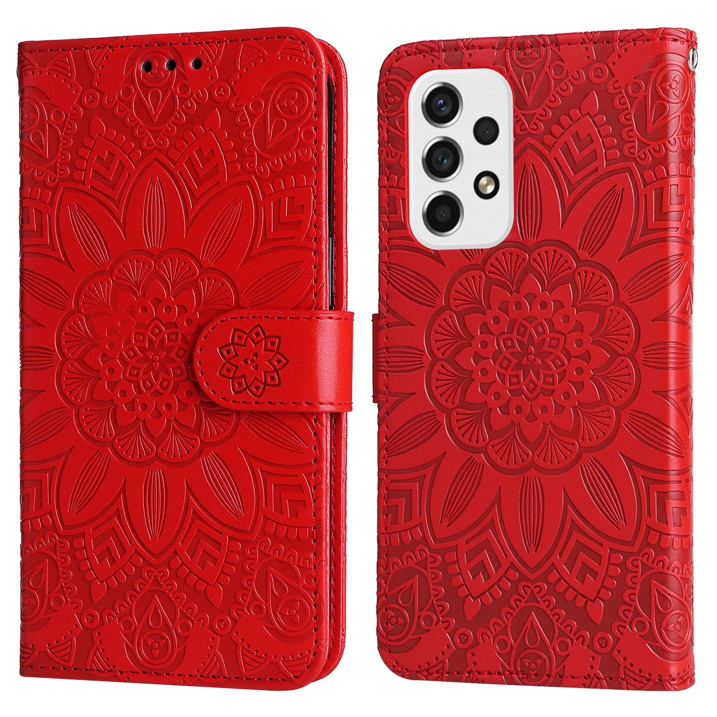 Samsung Galaxy A53 5G Sunflower Embossed Leather Wallet Phone Case with Kickstand and Card Holder