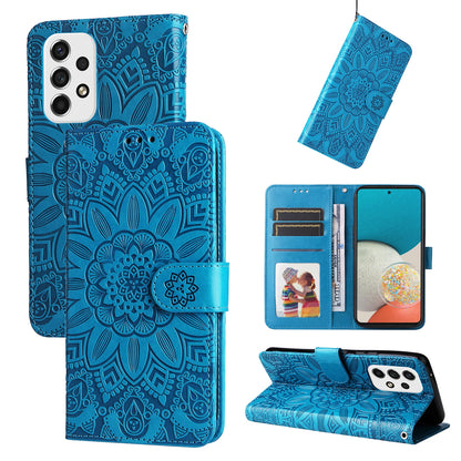 Samsung Galaxy A73 5G Sunflower Embossed Leather Wallet Phone Case with Kickstand and Card Holder