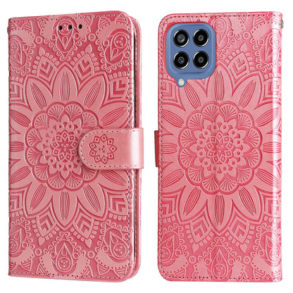 Samsung Galaxy M33 5G Global Sunflower Embossed Leather Wallet Phone Case with Kickstand and Card Holder