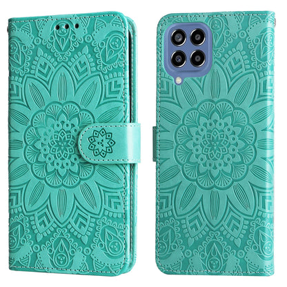 Samsung Galaxy M33 5G Global Sunflower Embossed Leather Wallet Phone Case with Kickstand and Card Holder