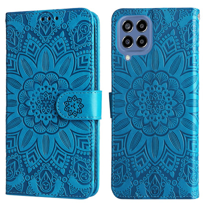 Samsung Galaxy M33 5G Global Sunflower Embossed Leather Wallet Phone Case with Kickstand and Card Holder