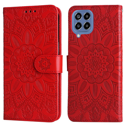 Samsung Galaxy M33 5G Global Sunflower Embossed Leather Wallet Phone Case with Kickstand and Card Holder