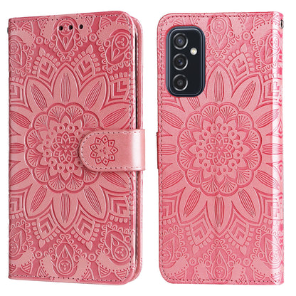 Samsung Galaxy M52 5G Sunflower Embossed Leather Wallet Phone Case with Kickstand and Card Holder