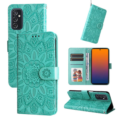 Samsung Galaxy M52 5G Sunflower Embossed Leather Wallet Phone Case with Kickstand and Card Holder