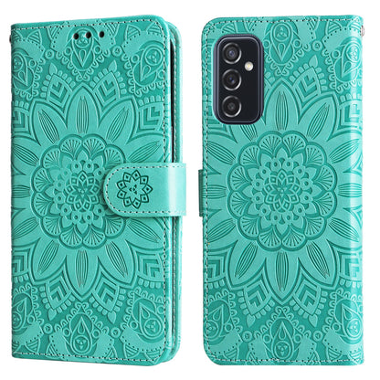 Samsung Galaxy M52 5G Sunflower Embossed Leather Wallet Phone Case with Kickstand and Card Holder