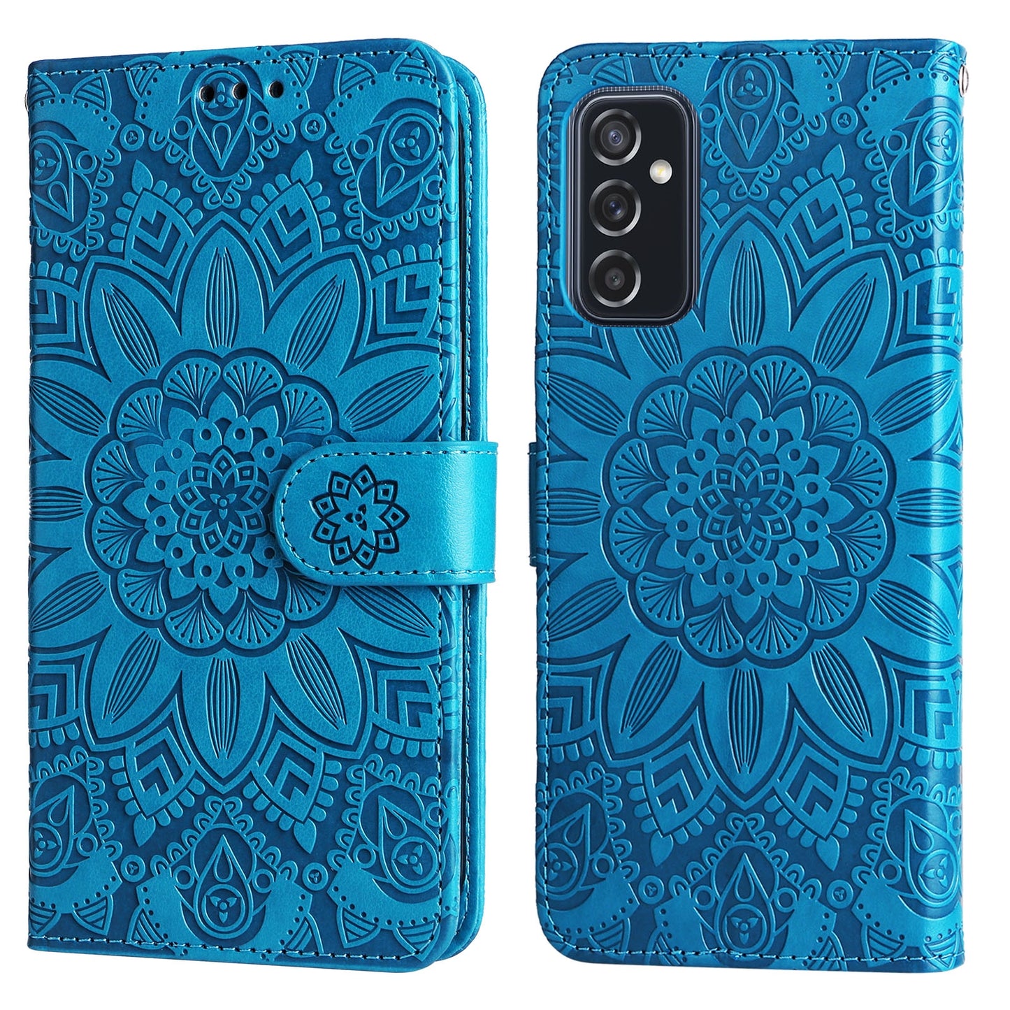 Samsung Galaxy M52 5G Sunflower Embossed Leather Wallet Phone Case with Kickstand and Card Holder