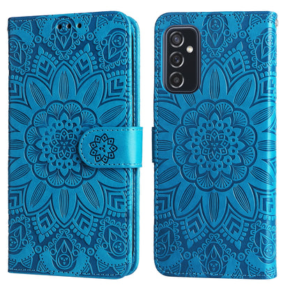 Samsung Galaxy M52 5G Sunflower Embossed Leather Wallet Phone Case with Kickstand and Card Holder