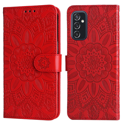 Samsung Galaxy M52 5G Sunflower Embossed Leather Wallet Phone Case with Kickstand and Card Holder