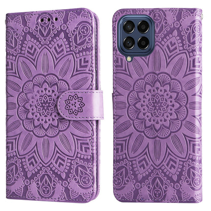 Samsung Galaxy M53 5G Sunflower Embossed Leather Wallet Phone Case with Kickstand and Card Holder