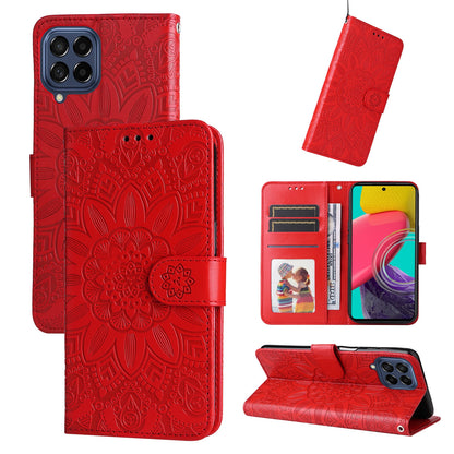 Samsung Galaxy M53 5G Sunflower Embossed Leather Wallet Phone Case with Kickstand and Card Holder