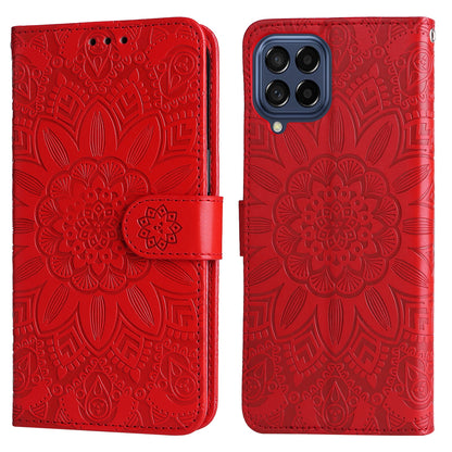 Samsung Galaxy M53 5G Sunflower Embossed Leather Wallet Phone Case with Kickstand and Card Holder