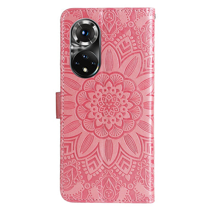 Honor 50 Pro Sunflower Embossed Leather Wallet Phone Case with Kickstand and Card Holder