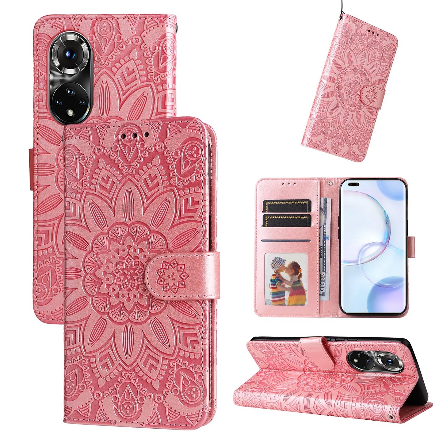 Huawei nova 9 Pro Sunflower Embossed Leather Wallet Phone Case with Kickstand and Card Holder