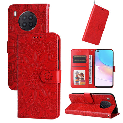 Honor 50 Lite Sunflower Embossed Leather Wallet Phone Case with Kickstand and Card Holder