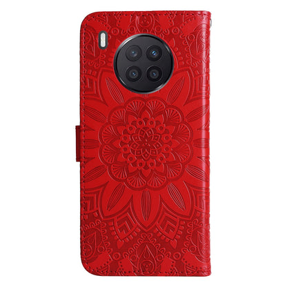 Honor 50 Lite Sunflower Embossed Leather Wallet Phone Case with Kickstand and Card Holder