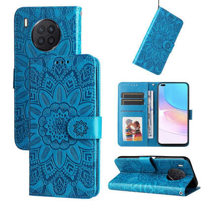 Honor 50 Lite Sunflower Embossed Leather Wallet Phone Case with Kickstand and Card Holder