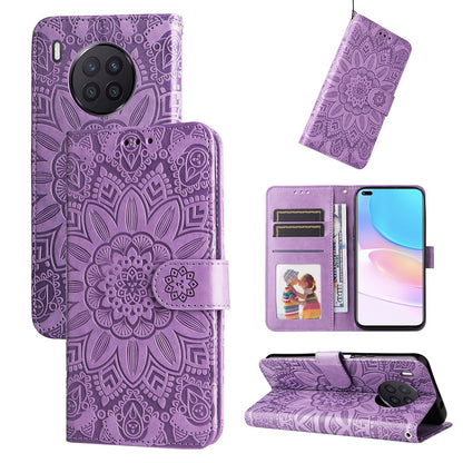 Honor X20 Sunflower Embossed Leather Wallet Phone Case with Kickstand and Card Holder