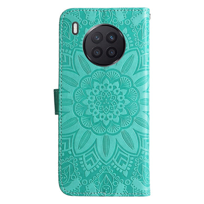 Honor 50 Lite Sunflower Embossed Leather Wallet Phone Case with Kickstand and Card Holder