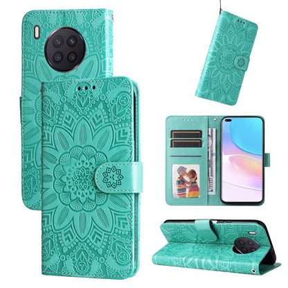 Honor X20 Sunflower Embossed Leather Wallet Phone Case with Kickstand and Card Holder