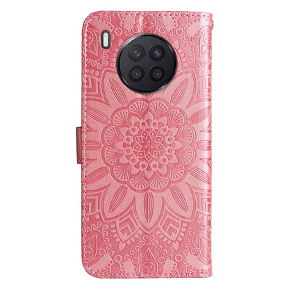 Honor 50 Lite Sunflower Embossed Leather Wallet Phone Case with Kickstand and Card Holder