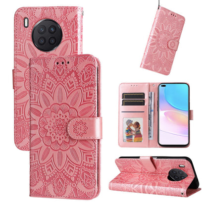 Honor X20 Sunflower Embossed Leather Wallet Phone Case with Kickstand and Card Holder