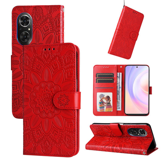 Honor 50 SE Sunflower Embossed Leather Wallet Phone Case with Kickstand and Card Holder