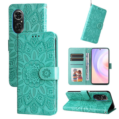 Honor 50 SE Sunflower Embossed Leather Wallet Phone Case with Kickstand and Card Holder