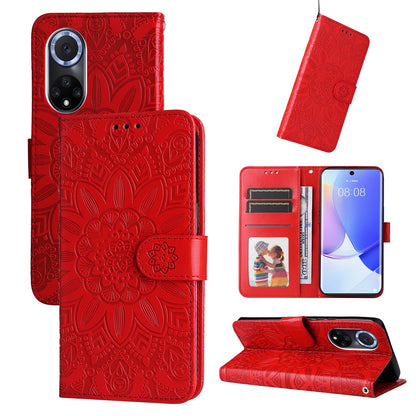 Huawei nova 9 Sunflower Embossed Leather Wallet Phone Case with Kickstand and Card Holder