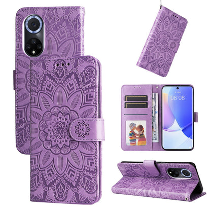 Honor 50 Sunflower Embossed Leather Wallet Phone Case with Kickstand and Card Holder