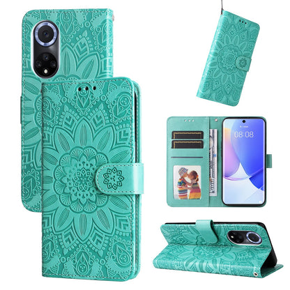 Honor 50 Sunflower Embossed Leather Wallet Phone Case with Kickstand and Card Holder