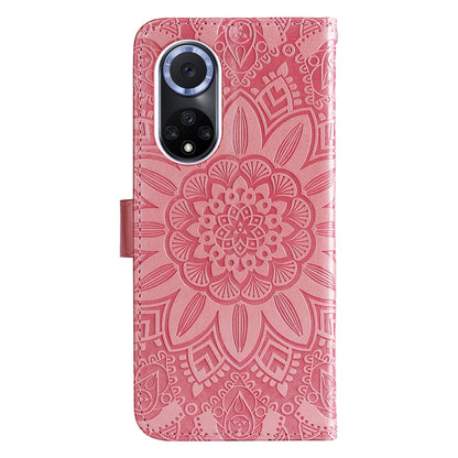 Honor 50 Sunflower Embossed Leather Wallet Phone Case with Kickstand and Card Holder