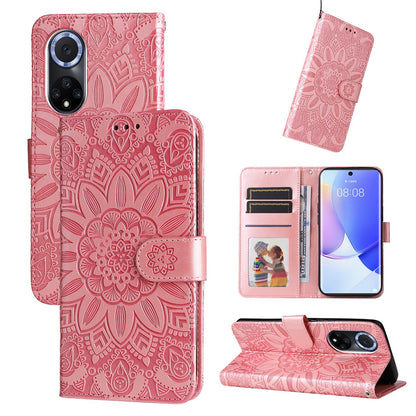 Huawei nova 9 Sunflower Embossed Leather Wallet Phone Case with Kickstand and Card Holder