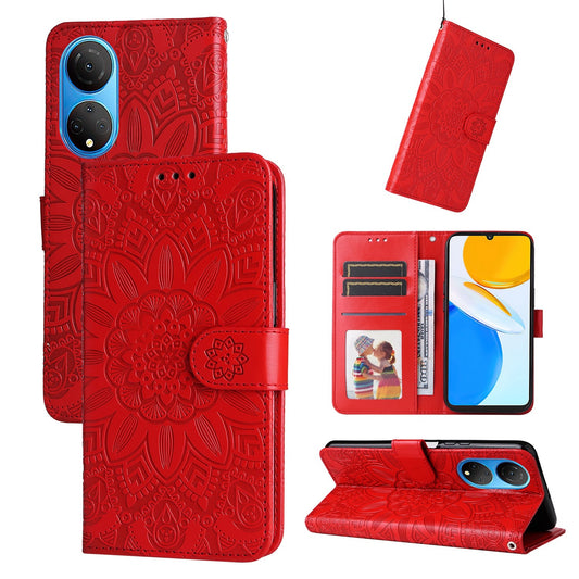 Honor X7 Sunflower Embossed Leather Wallet Phone Case with Kickstand and Card Holder