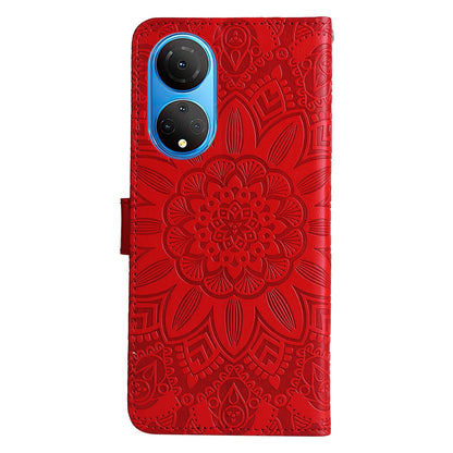 Honor X7 Sunflower Embossed Leather Wallet Phone Case with Kickstand and Card Holder