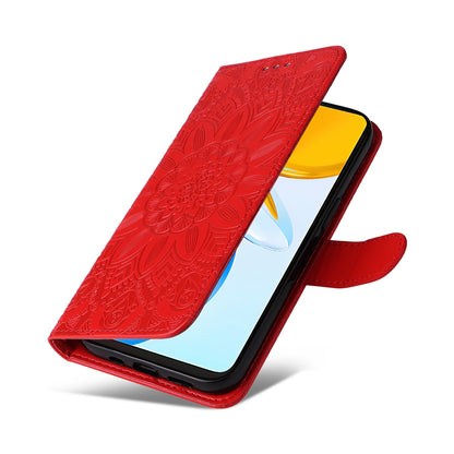 Honor Play 30 Sunflower Embossed Leather Wallet Phone Case with Kickstand and Card Holder