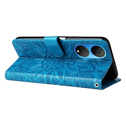 Honor X7 Sunflower Embossed Leather Wallet Phone Case with Kickstand and Card Holder