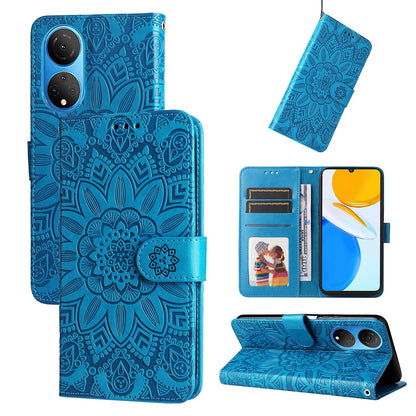 Honor Play 30 Sunflower Embossed Leather Wallet Phone Case with Kickstand and Card Holder