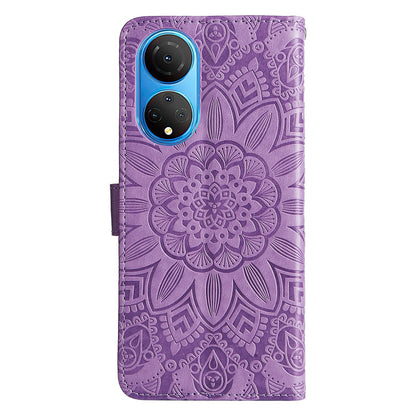 Honor X7 Sunflower Embossed Leather Wallet Phone Case with Kickstand and Card Holder