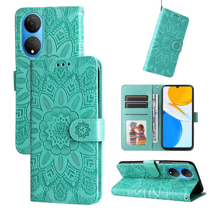 Honor X7 Sunflower Embossed Leather Wallet Phone Case with Kickstand and Card Holder