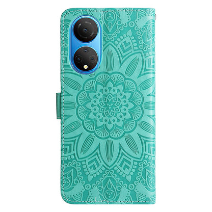 Honor X7 Sunflower Embossed Leather Wallet Phone Case with Kickstand and Card Holder