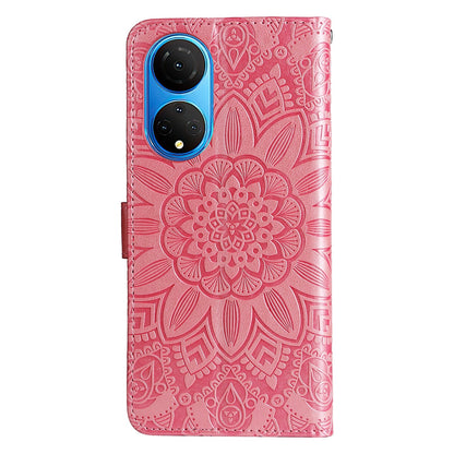 Honor X7 Sunflower Embossed Leather Wallet Phone Case with Kickstand and Card Holder